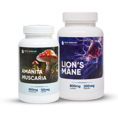 LION'S MANE (ЕЖОВИК ГРЕБЕНЧАТЫЙ) 200 капсул и NEWОRGANIC MUSCARIA 120 капсул урожай 2025 г