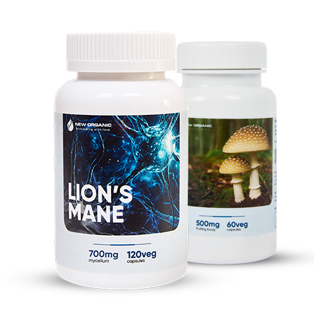 LION'S MANE (ЕЖОВИК ГРЕБЕНЧАТЫЙ) 120 капсул и NEWORGANIC PANTHERINA 60 капсул урожай 2025 г