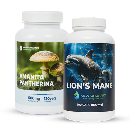 LION'S MANE (ЕЖОВИК ГРЕБЕНЧАТЫЙ) 200 капсул и NEWORGANIC PANTHERINA 120 капсул урожай 2025 г