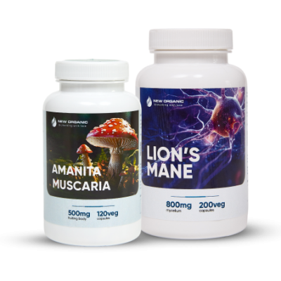 LION'S MANE (ЕЖОВИК ГРЕБЕНЧАТЫЙ) 200 капсул и NEWОRGANIC MUSCARIA 120 капсул урожай 2025 г